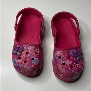 Crocs Toddler Girls Butterfly Flower Clog Sandals Fuchsia Pink Size J3